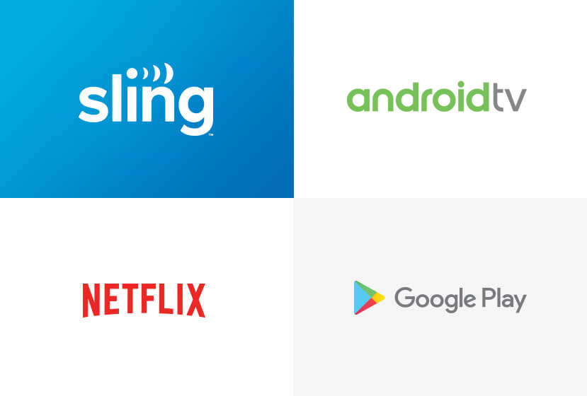 Logos for Sling, Netflix, Google Play, and Android TV