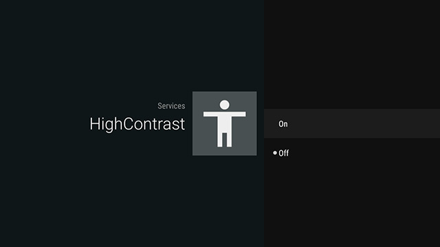 Image showing the High Contrast screen with On selected