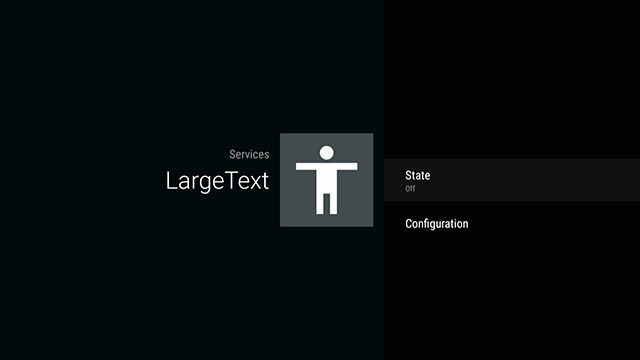 Image showing the Large Text options screen with State selected