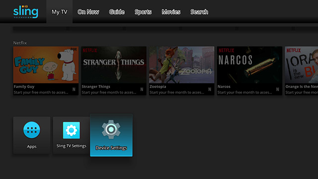 Image showing the My TV screen with Device Settings selected