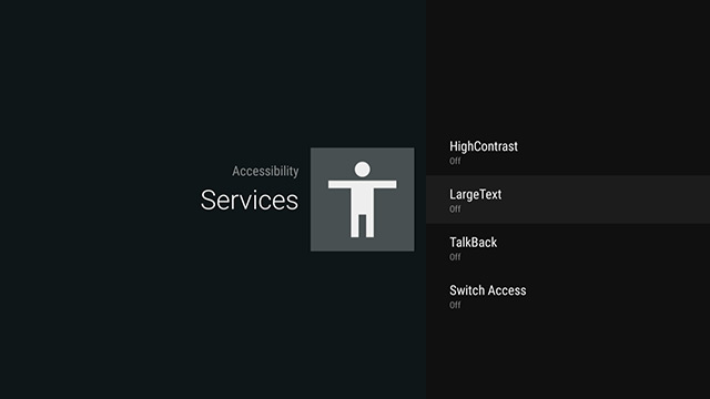 Image showing the services screen with Large Text selected