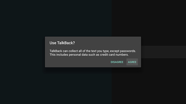 Image showing the popup that displays requesting permission to turn on talk back