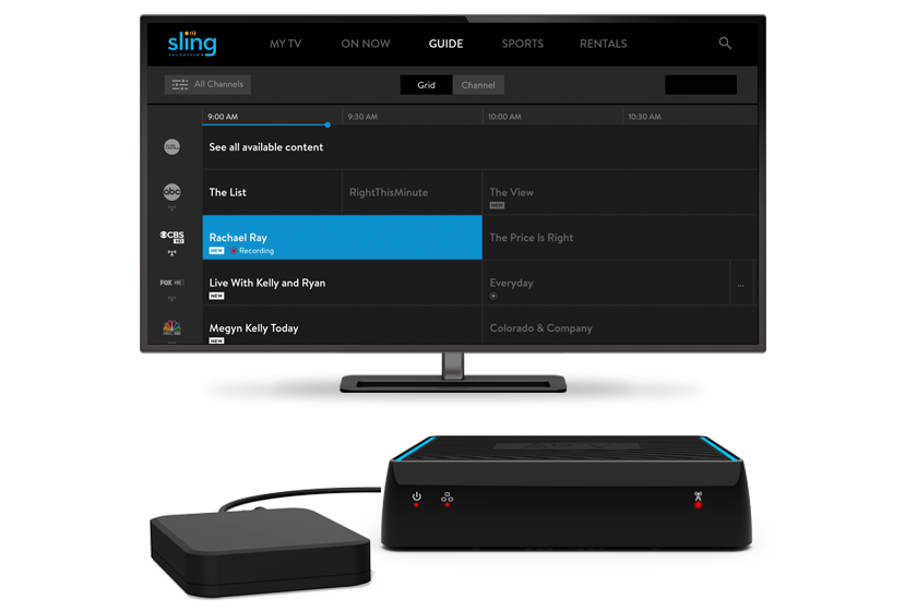 TV with Sling screen and DVR storage devices