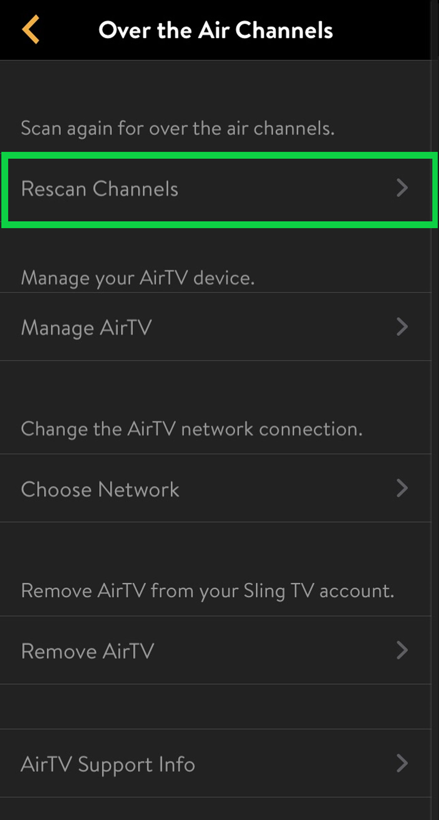 Rescan local channels IOS TV Settings