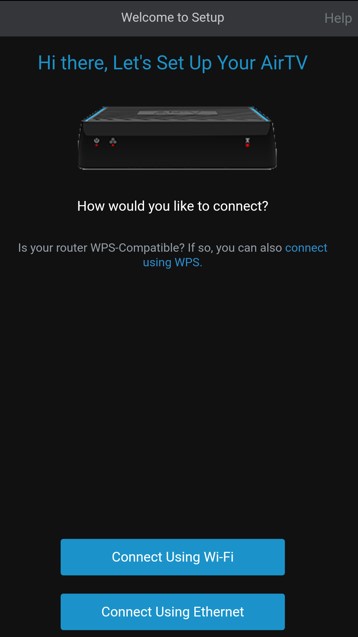 AirTV set up screen in AirTV App