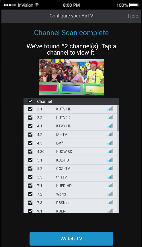 AirTV App: local channels scan results