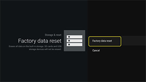 Factory data reset screen