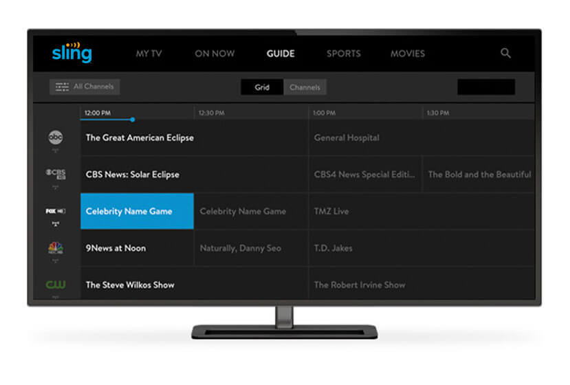 HD TV showing Sling menu